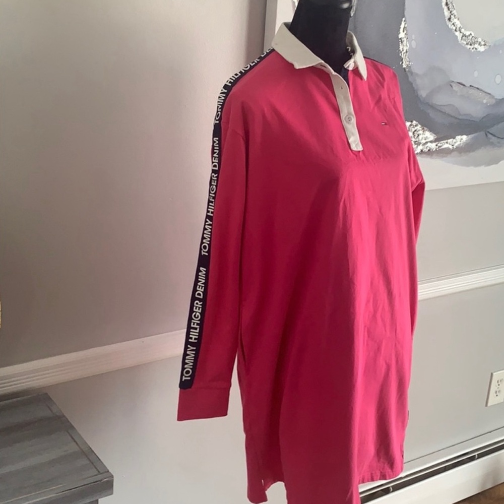 Tommy Hilfiger Denim Pink Long Sleeve Polo Shirt